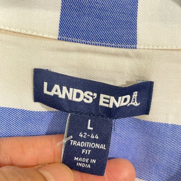 NEW Lands' End Men's L Striped Button-Down Shirt Traditional Fit Cotton/Viscose - Picture 5 of 8
